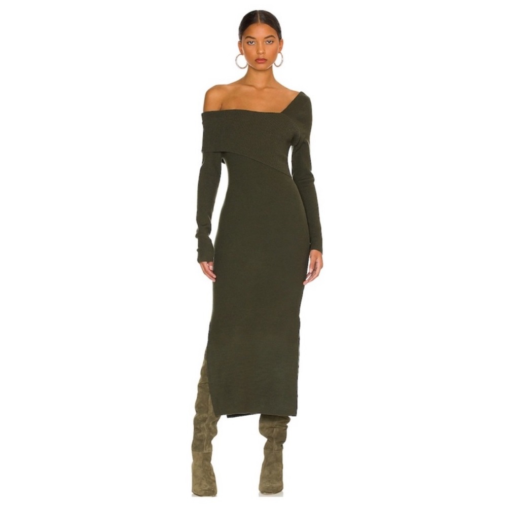 Line & Dot Sylvie Midi Sweater Dress in Olive Green | SZ M